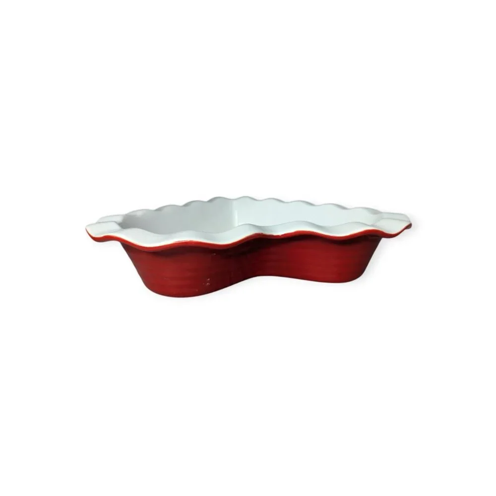 Crate & Barrel Valentines Day Red & White Heart Ruffle Dish Large 395-048 NWT